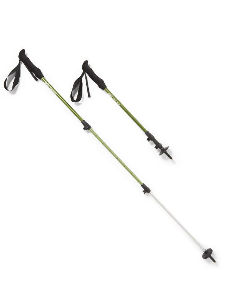 pair of hiking poles in light lime color